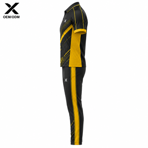 Ensemble uniforme de cricket pour hommes X Sports, noir et jaune, polo à manches courtes sublimé avec pantalon à taille élastique, évacuation de l'humidité - Product Image 3