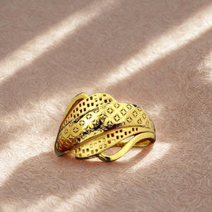 Gold Plated Flower <b>Ring</b> for Women | Two-Tone Floral Leaf Design | Luxury Indian Engagement <b>Finger</b> Jewelry - Product Image 4