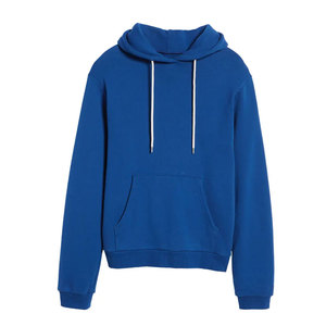 Sweat-shirt à capuche bleu uni pour homme, coupe ample, poche kangourou, cordons blancs, 100% coton tricoté, écologique - Product Image 6