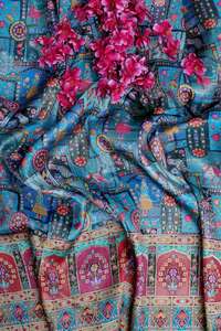 Tela de viscosa pura jacquard azul cielo con estampado étnico y borde ornamental para material de vestido Kurti de diseñador. - Product Image 4