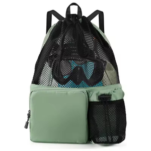 Unisex Mesh Drawstring Gym <b>Backpack</b> Black Solid Color With Zipper Pocket And Adjustable <b>Strap</b> Breathable Casual Style - Product Image 2