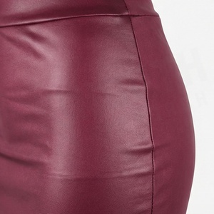 Jupe crayon mini taille haute pour femme, couleur unie, en similicuir PU, satinée, sexy, brillante, style toutes saisons - Product Image 5