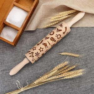 Premium Wooden Rolling Pin with Christmas Design for Holiday Baking Pastry <b>Cookies</b> Cake Pizza Bread And Seasonal <b>Tool</b> From India - Product Image 5