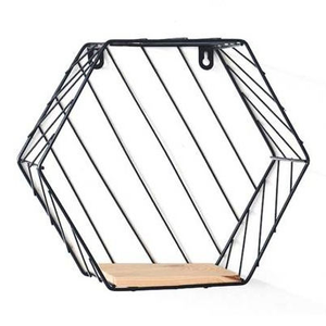 Étagère murale élégante et décorative pour chambre à coucher, grande étagère hexagonale en bois et métal, étagères arrondies pour la décoration de la maison - Product Image 2
