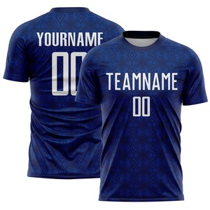 Maillot de football personnalisé bleu marine et blanc à motifs géométriques par sublimation, respirant, séchage rapide, uniforme de football, tenue d'équipe, vêtements de sport d'entraînement - Product Image 1