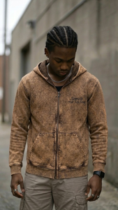 Sudadera con capucha y cremallera personalizada con efecto lavado ácido para hombre, de algodón grueso y forro polar, estilo oversize, informal, para invierno - Product Image 2