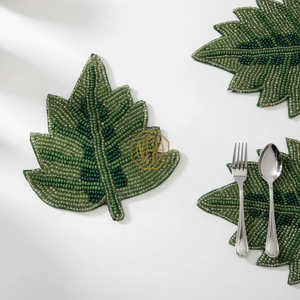 Handmade <b>Beaded</b> Round <b>Placemat</b> Bronze Silver Herringbone Glass Bead Table Mat Woven Leaf Dining Charger Holiday Party Linens - Product Image 3
