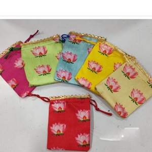 Handmade <b>Mini</b> Party Favor Potli Bag Assorted Color Fabric Drawstring Pouch with Inside Lining Both <b>Side</b> Printed Gift Bag - Product Image 4