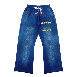 Vintage ACID Wash Tracksuit Flared Heavyweight Cotton Screen Printing Distressed Embroidery Sweat Suit Custom Casual Hoodie Set - Product Image 4