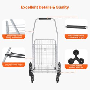 Chariot de courses en tissu 45L avec roues pivotantes à 360 degrés, chariot utilitaire pour monter les escaliers - Product Image 6