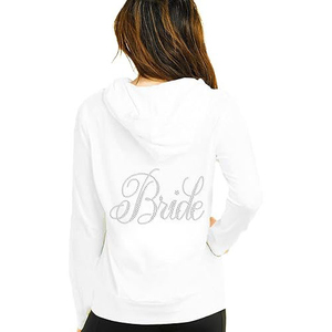 <b>Rhinestone</b> Winter Polyester/Cotton Fleece Zipper-Up Flare Sleeve Oversized Custom Printed Casual Front Hoodies for Women - Product Image 5