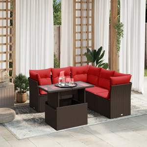 Set divano Patio 6 pezzi con cuscini in Poly Rattan marrone - Product Image 1