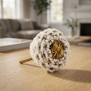 Modern White Beaded <b>Brass</b> Cabinet <b>Knob</b> Round Handle for Living Room Bedroom Drawer Furniture Durable Design - Product Image 1