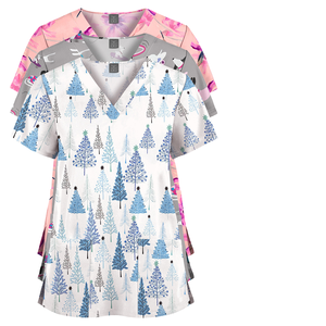 Medical <b>Scrubs</b> <b>Set</b> Unisex Printed Flower Hospital Uniform Nursing <b>Scrubs</b> Woven Fabric Medical Uniforms <b>Set</b> - Product Image 4