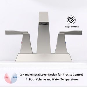 Rubinetto per lavabo bagno a 2 maniglie in nichel spazzolato, rubinetto da 4 pollici con attacco centrale e scarico a 3 fori per lavabo - Product Image 2