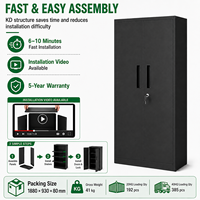 Armoire de classement moderne en acier noir à 2 portes avec serrure et étagères réglables pour bureau, maison, garage