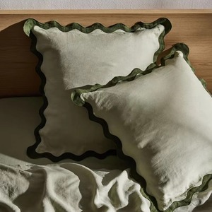 Housse de coussin carrée jaune avec bordure à volants, couleur unie, en lin et coton, décoration d'intérieur, style uni - Product Image 4