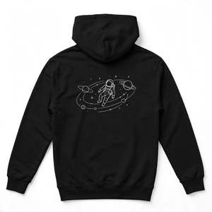 Sweat à capuche noir en coton épais pour homme, imprimé personnalisé motif astronaute, avec poche kangourou et ajustable - Product Image 2
