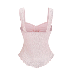 Women's Pink <b>Lace</b> Strapless Tank <b>Top</b> with Bow Front Breathable & Quick Dry Sweet Style Summer Casual Party Wear - Product Image 2