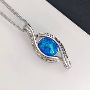 NIKHIL GEMS Pendentif vintage fantaisie en opale bleue naturelle, argent sterling 925 plaqué or/argent, pierre de naissance d'octobre, bijoux de fiançailles - Product Image 6