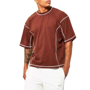 <b>Mens</b> Contrast Stitch T <b>Shirt</b> Casual Oversized Streetwear Solid Color Short Sleeve Cotton Trendy Summer Fashion Tee - Product Image 1