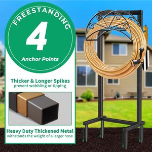 Heavy Duty 160 FT Garden Hose Holder with 4 Spikes 2 <b>Tool</b> <b>Hooks</b> Freestanding Design Water Hose Reel and <b>Tool</b> Holder - Product Image 3