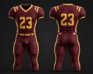Custom American Football Uniform Maroon Gold Sublimated Jersey and Padded Pants Men's Fitted Sportswear All Seasons - Product Image 1