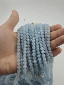 Natural Aquamarine Smooth Round Beads Plain Polished Loose Gemstone Strands <b>for</b> Jewelry Making Wholesale - Product Image 1