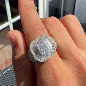 Anillo Champion con Incrustaciones de Moissanita Baguette, Plata de Ley 925, Anillo de Compromiso y Boda, Estilo Hip Hop, Bañado en Rodio, para Hombre - Product Image 2