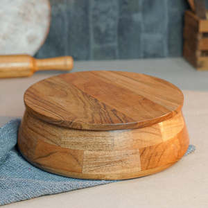 Boîte de rangement vintage en bois pour pain et pâtons – Boîte à roti et naan en bois naturel avec couvercle - Product Image 1