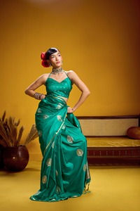 Pure <b>Satin</b> Silk Saree With Zari Weaving Heavy Rich Pallu Sarees Party Wear Wedding Indian Silk For Wedding - Product Image 4