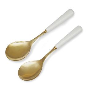 Unique Shape Round Handle Stainless Steel <b>Gold</b> Plated Salad Serving Set for Wedding - Product Image 4