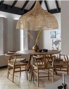 โคมไฟระย้าขนาดใหญ่สำหรับห้องนั่งเล่นหรือล็อบบี้โรงแรม โคมไฟทำจากหวายธรรมชาติ โคมไฟแขวนสำหรับโต๊ะอาหาร - Product Image 4