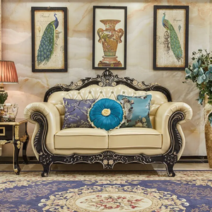 ชุดโซฟาห้องนั่งเล่นวิลล่าไม้มะฮอกกานีแท้สไตล์ฝรั่งเศสสุดหรู แกะสลักด้วยมือ หุ้มเบาะอย่างดี ผลิตในอินโดนีเซีย - Product Image 4