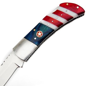 Couteau pliant en acier inoxydable et acier Damas, manche en bois avec drapeau du Texas, pour la poche, EDC, la chasse, le camping, support ODM OEM - Product Image 3