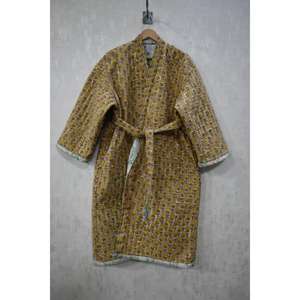 Bata de Baño Étnica Boho para Mujer, Hecha a Mano, de Algodón Kantha Acolchado con Estampado Floral, Cuello en V, Cierre con Cinturón, Reversible, Manga Larga - Product Image 2