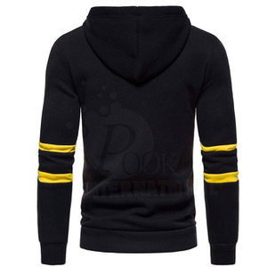Sudadera con Capucha y Media Cremallera para Hombre, Corte Ajustado, Manga Larga, Estilo Casual para Otoño, Negra con Rayas Amarillas, Material de Poliéster Tejido - Product Image 2