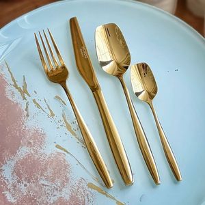 Custom Gold Stainless Steel Cutlery Set Handmade Luxury Modern <b>Square</b> Spoon Head Knife Fork Dinnerware Kitchenware Tableware - Product Image 1