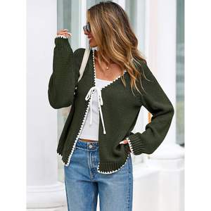 Cardigan à manches longues ouvert sur le devant pour femme, personnalisé, 2025, mignon, léger, pull d'automne/hiver avec nœud papillon en tricot - Product Image 1