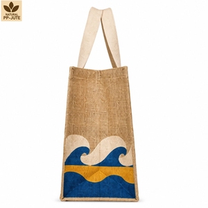 Custom Printed Natural Jute Market Tote 42x35x15 cm PP Laminated Cotton Webbing Handle Wholesale OEM Private Label - Product Image 3