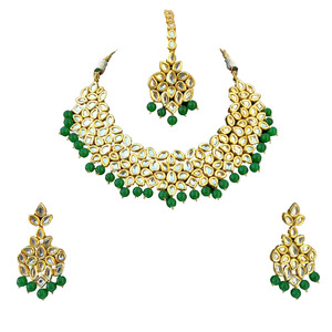 Indian Classic Women's Choker Wedding Engagement Anniversary Party Green Traditional Crystal Kundan Faux Pearl Alloy Gold <b>Gift</b> - Product Image 1