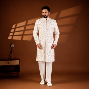 Sherwani pour homme à col mandarin, motif Fleur d'Avocat, infroissable, pour mariage festif, collection Premium Divine Touch, vêtement traditionnel - Product Image 1
