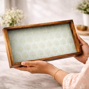 Grand plateau de service rectangulaire en bois, motif arbre, fait main, multifonctionnel, décoration d'intérieur pour la cuisine, les dîners, les fêtes, design moderne - Product Image 1