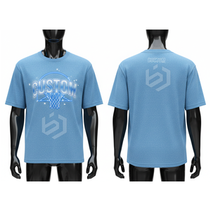 Camiseta personalizada con estampado de cancha de baloncesto para hombre, camiseta informal de manga corta con cuello redondo, estilo jersey, azul - Product Image 6