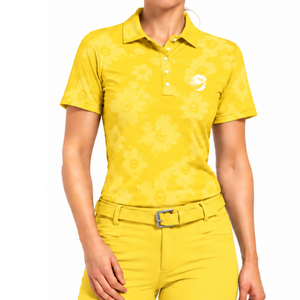 Polo de Golf de Manga Corta para Mujer, Color Amarillo Brillante, Estampado Floral, Deportivo, Personalizable, Transpirable, Venta al Por Mayor - Product Image 1