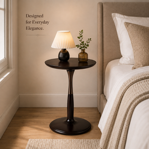 Modern <b>Round</b> Pedestal Side <b>Table</b> with Minimalist Black Finish | Contemporary Accent End <b>Table</b> for Living Room, Bedroom, Sofa - Product Image 5