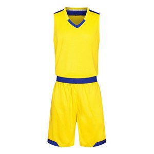 Ensemble de maillot de basket-ball jaune unisexe, débardeur sans manches et short, 100% polyester, respirant, taille élastique, coupe régulière, couleur unie - Product Image 3