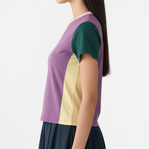 เสื้อยืดคอกลมผู้หญิงผ้าฝ้าย 100% แบบสีตัดต่อ ราคาขายส่ง พิมพ์โลโก้ดิจิตอลตามสั่ง สำหรับฤดูร้อน พร้อมบริการ OEM คุณภาพดีที่สุด - Product Image 5