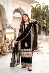 HENIXA CREATION Kurta brodée pour occasions festives, en Faux Georgette Chiffon épais gaufré, avec bordure en dentelle sur quatre côtés, Salwar Farshi - Product Image 3
