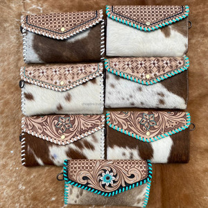 Monedero cruzado de cuero hecho a mano para mujer, monedero de piel de vaca occidental con tarjetero floral, bolso de mano para teléfono móvil para viajes - Product Image 2